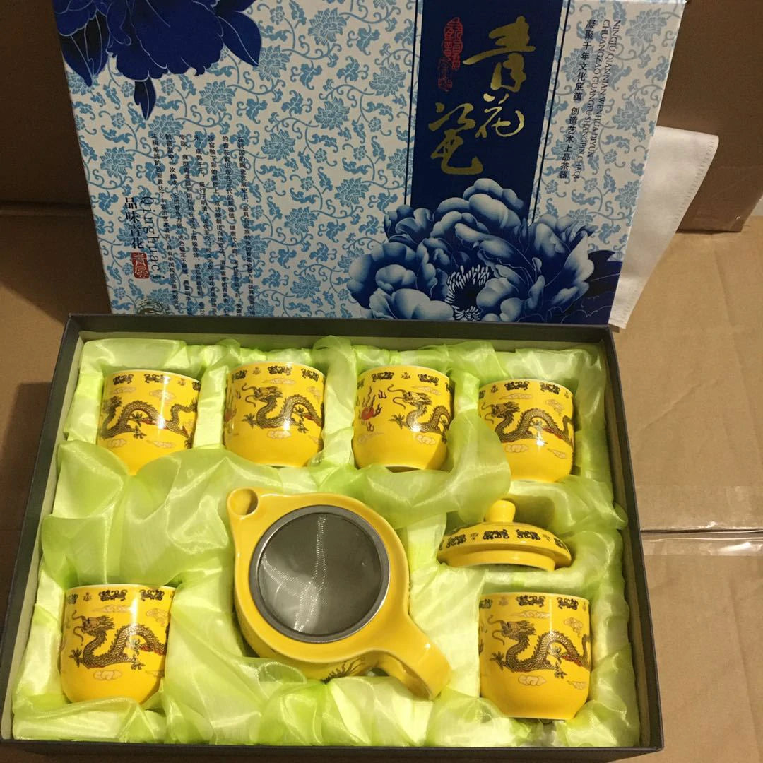 5pc Ceramic BEAUTIFUL FLOWERS Chinese Tea Set Teapot, strainer, 4 Cups, gift  box | eBay