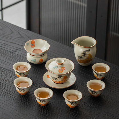 Persimmon & Cat Chinese Tea Ceremony Set