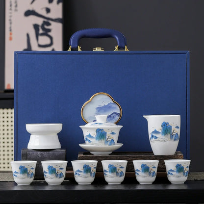 Landscape painting themed traditional Chinese tea set