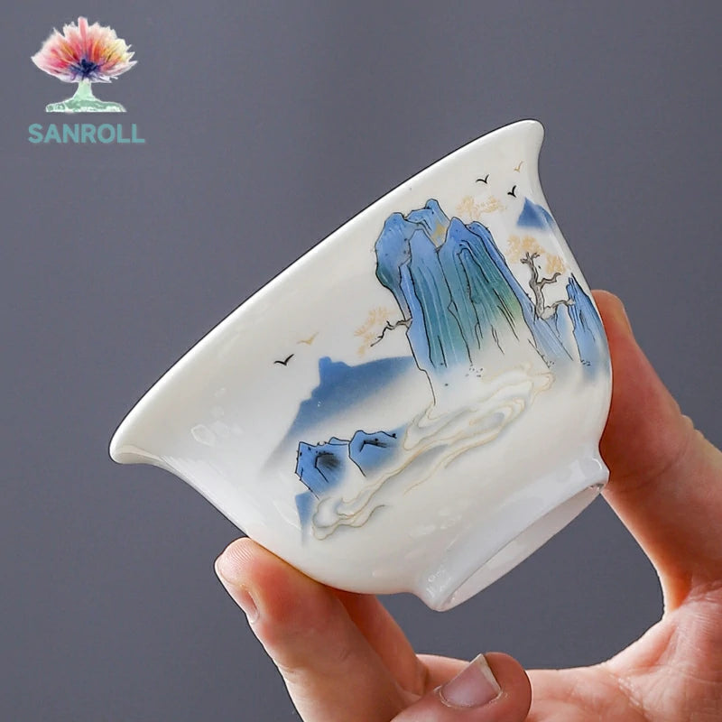 Landscape painting themed traditional Chinese tea set