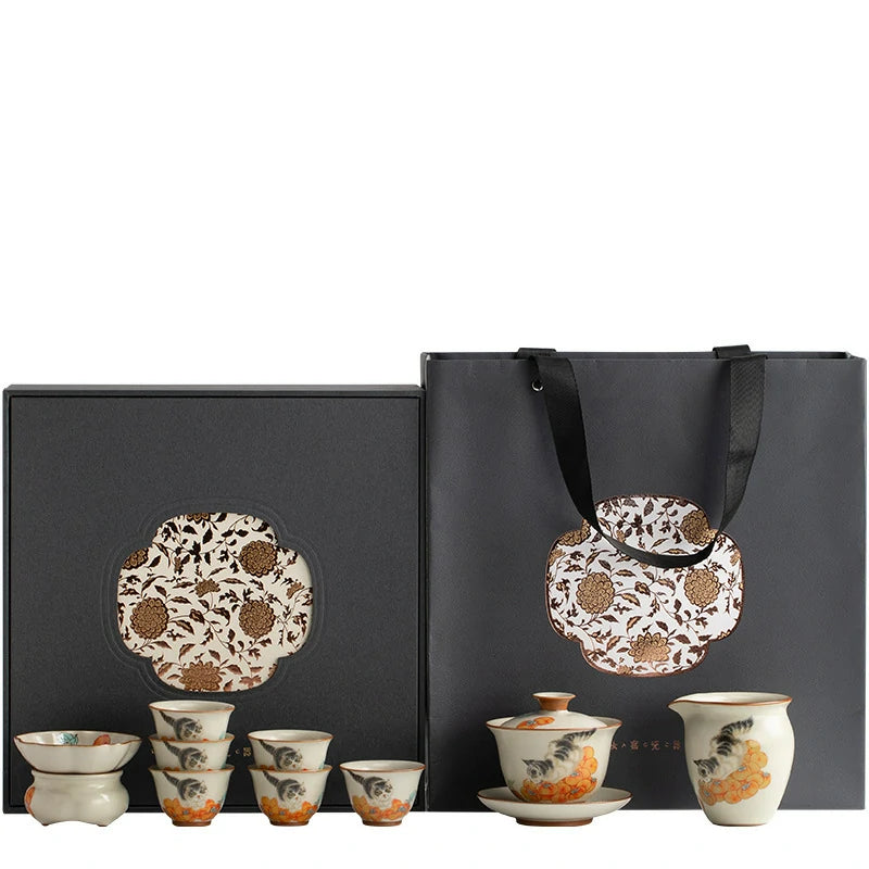 Persimmon & Cat Chinese Tea Ceremony Set