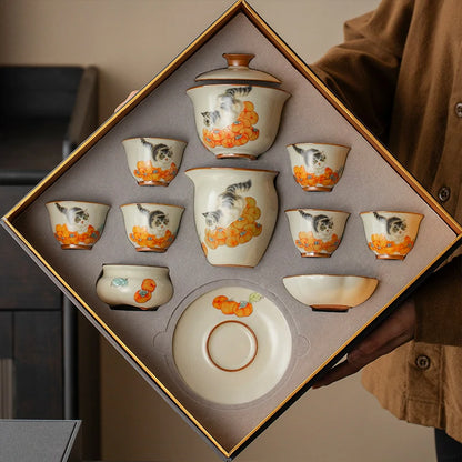 Persimmon & Cat Chinese Tea Ceremony Set